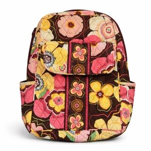 Vera Bradley Butternut Floral Quilted Backpack Boho Pink Yellow Brown Bag